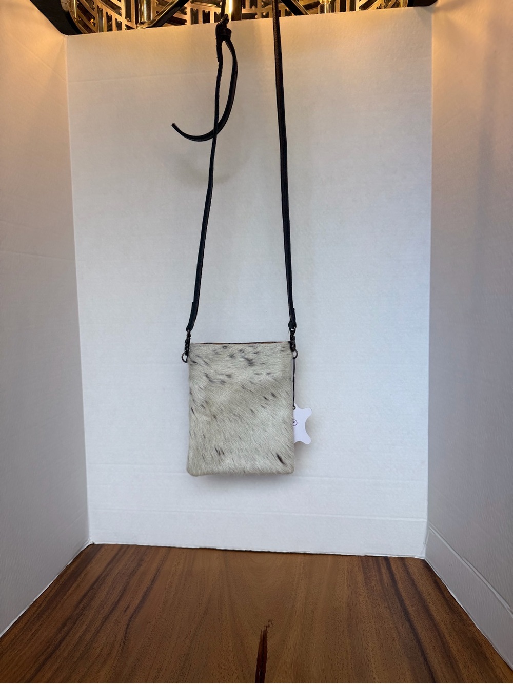 American Darling Haircalf Crossbody in Light Tan with Black Strap